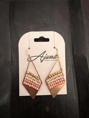 Pink and Gold Beaded Diamond Drop Earrings